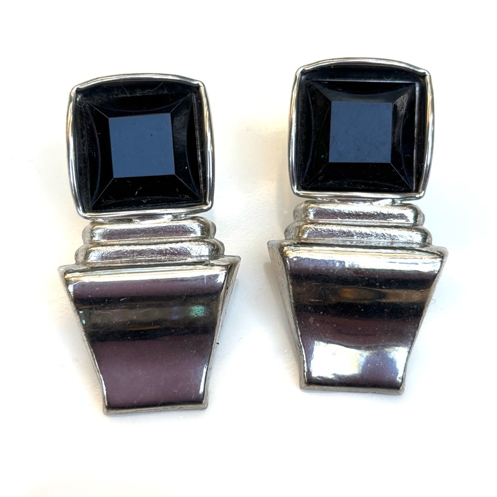 New. Vintage 90โs Black Austrian Crystal Elegant Silver Earrings
